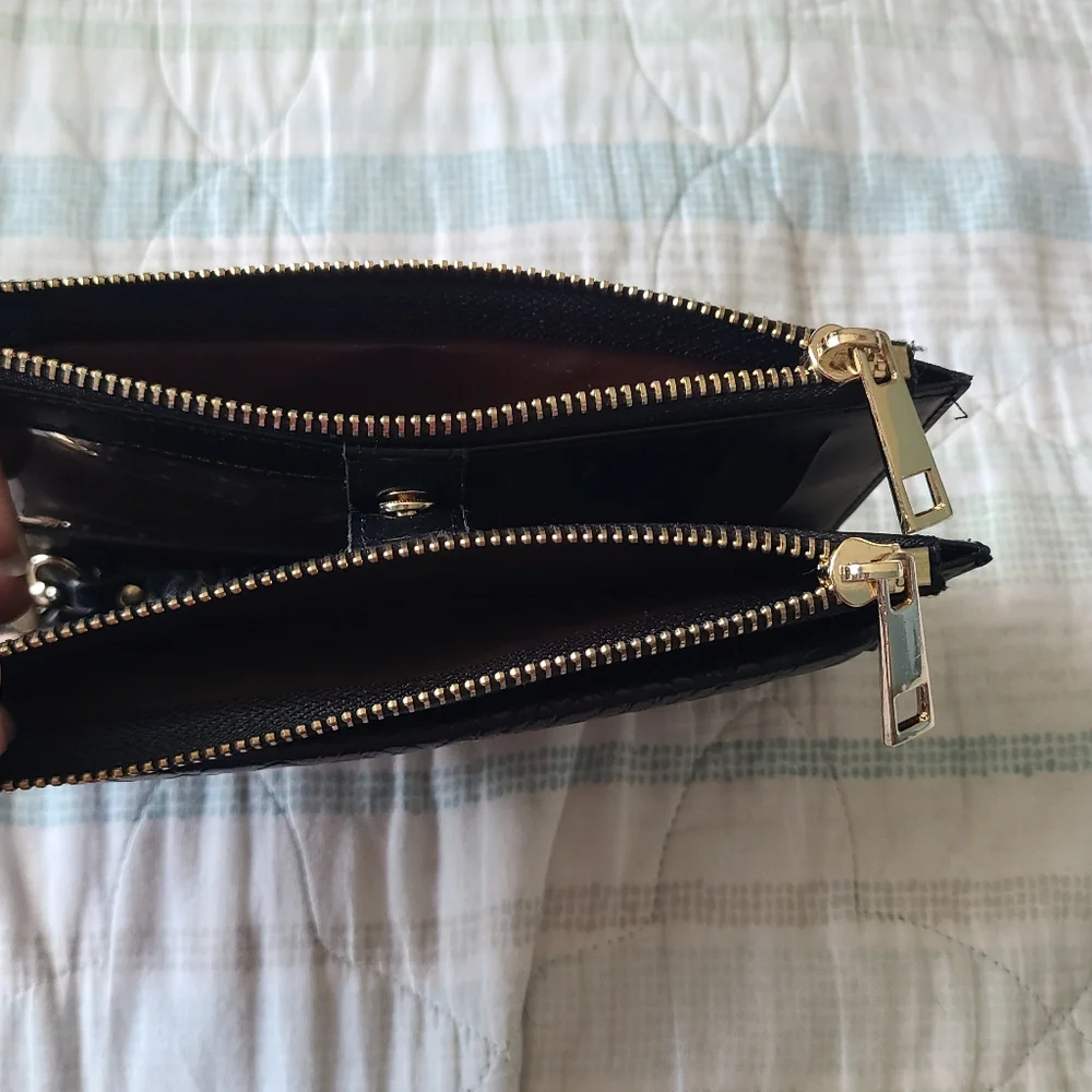 Art deco gold trimmed envelope black clutch organizer wallet